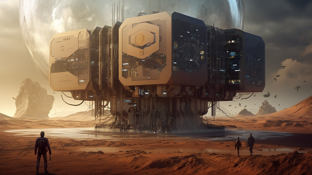 CG Image. Riesige Gebäude Struktur in der Wüste. Brauntöne. Science Fiction Art. Symbolbild zu Artikel: Was ist ein Quantencomputer?